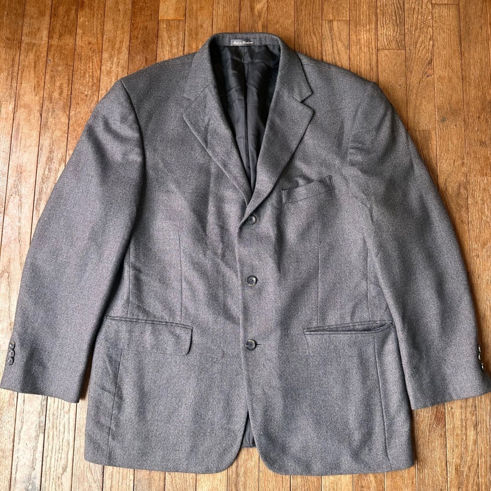 Oscar de la Renta Sport Coat Mens 44R Lambswool Cashmere Textured Grey Modern